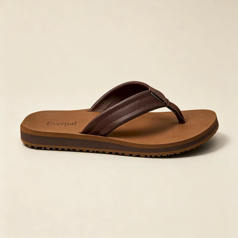 Men's genuine leather flip flops beach sandals with premium leather upper